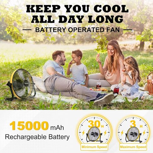 FF12 Battery Operated Fan, Battery Powered Fan, Rechargeable Floor Fan, Cordless Outdoor Floor Fan, Battery Outdoor Fan, 15000mAh Battery, Fast Charging, Run Up to 30 Hours in Saudi Arabia