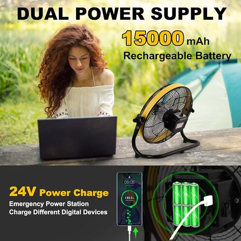 FF12 Battery Operated Fan, Battery Powered Fan, Rechargeable Floor Fan, Cordless Outdoor Floor Fan, Battery Outdoor Fan, 15000mAh Battery, Fast Charging, Run Up to 30 Hours in Saudi Arabia