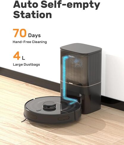 مكنسة Verefa Robot ذاتية التفريغ، سعة تصل إلى 70 يومًا، ملاحة LiDAR، مكنسة روبوتية وقت تشغيل 270 دقيقة، شفط 3000 باسكال، رسم الخرائط الذكية، كشف السجاد، تعمل مع التطبيق وأليكسا، مثالية للسجاد in Kuwait