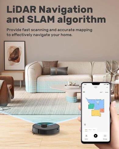 مكنسة Verefa Robot ذاتية التفريغ، سعة تصل إلى 70 يومًا، ملاحة LiDAR، مكنسة روبوتية وقت تشغيل 270 دقيقة، شفط 3000 باسكال، رسم الخرائط الذكية، كشف السجاد، تعمل مع التطبيق وأليكسا، مثالية للسجاد in Kuwait