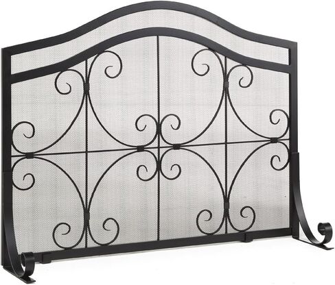Plow & Hearth Metal Fireplace Screen Crest Arched Copper | 38" W x 31" H | Flatguard | Spark Guard Indoor Grate | Iron Fire Place Cover | Wood Burning Stove Decorative Accessories in Kuwait