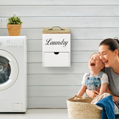 موزع ورق مجفف خشبي وحاوية لورق الغسيل لتنظيم غرفة الغسيل والتخزين، حامل ورقة مجفف مع درج وغطاء، حامل كبسولات الغسيل يثبت على الحائط لديكور غرفة الغسيل in Kuwait