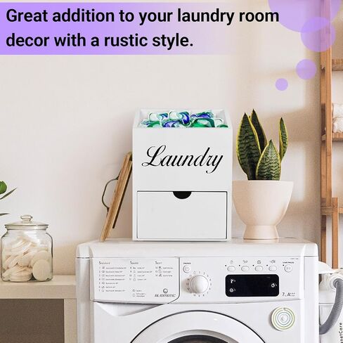 موزع ورق مجفف خشبي وحاوية لورق الغسيل لتنظيم غرفة الغسيل والتخزين، حامل ورقة مجفف مع درج وغطاء، حامل كبسولات الغسيل يثبت على الحائط لديكور غرفة الغسيل in Kuwait