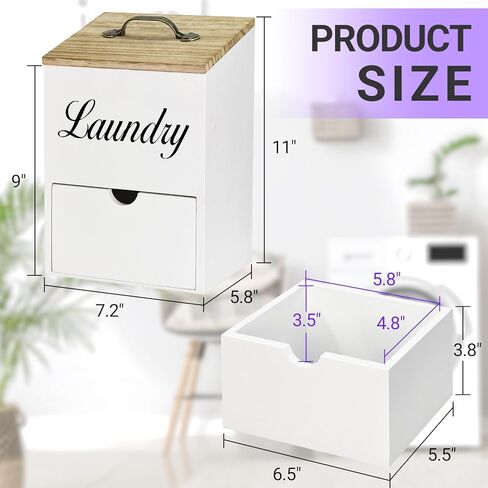 موزع ورق مجفف خشبي وحاوية لورق الغسيل لتنظيم غرفة الغسيل والتخزين، حامل ورقة مجفف مع درج وغطاء، حامل كبسولات الغسيل يثبت على الحائط لديكور غرفة الغسيل in Kuwait