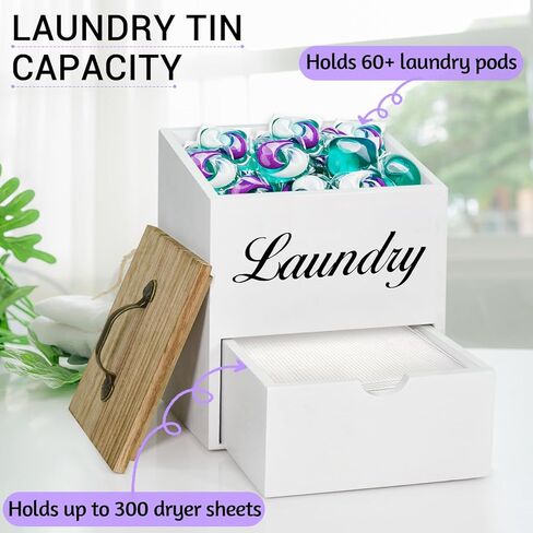 موزع ورق مجفف خشبي وحاوية لورق الغسيل لتنظيم غرفة الغسيل والتخزين، حامل ورقة مجفف مع درج وغطاء، حامل كبسولات الغسيل يثبت على الحائط لديكور غرفة الغسيل in Kuwait