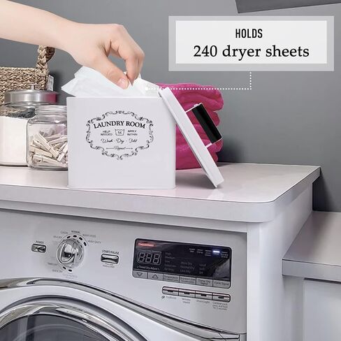 حاوية تنظيف الغسيل من ناين رويال - صندوق تخزين مزخرف لغرفة الغسيل - ديكور غرفة الغسيل - نمط عتيق - صندوق معدني مع علامة حروف كلاسيكية، لمسة نهائية معتقة، مغرفة قياس in Kuwait