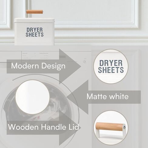 حامل ملاءة مجفف مونجيتا، حاوية ملاءة تجفيف معدنية، موزع ملاءة تجفيف حديث مع غطاء لديكور غرفة الغسيل، حامل ملاءة الغسيل لتخزين غرفة الغسيل، صندوق ملاءة المجفف (أبيض) in Kuwait