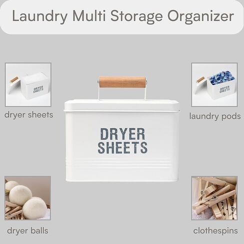 حامل ملاءة مجفف مونجيتا، حاوية ملاءة تجفيف معدنية، موزع ملاءة تجفيف حديث مع غطاء لديكور غرفة الغسيل، حامل ملاءة الغسيل لتخزين غرفة الغسيل، صندوق ملاءة المجفف (أبيض) in Kuwait