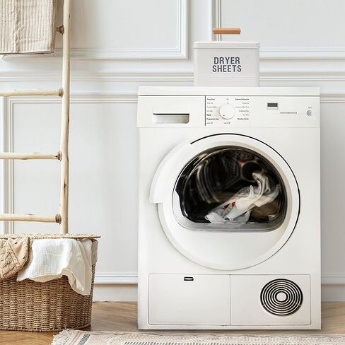 حامل ملاءة مجفف مونجيتا، حاوية ملاءة تجفيف معدنية، موزع ملاءة تجفيف حديث مع غطاء لديكور غرفة الغسيل، حامل ملاءة الغسيل لتخزين غرفة الغسيل، صندوق ملاءة المجفف (أبيض) in Kuwait