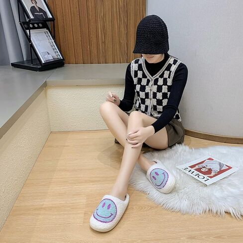 ALEENLA Smile Face Slippers For Women Fuzzy Mens House Preppy Pillow Slides Bedroom Indoor And Outdoor Shoes in Saudi Arabia