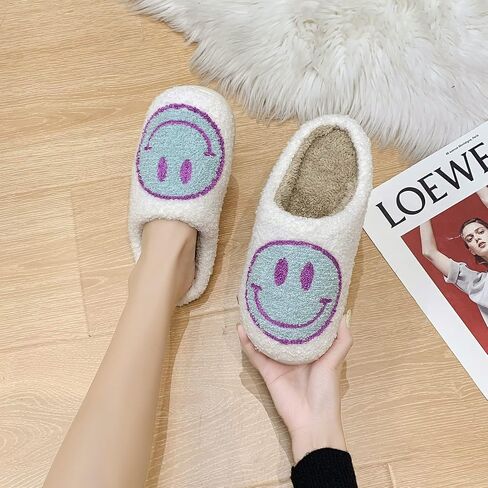 ALEENLA Smile Face Slippers For Women Fuzzy Mens House Preppy Pillow Slides Bedroom Indoor And Outdoor Shoes in Saudi Arabia