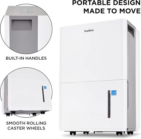 إيفيشن 1,500 قدم مربع. جهاز إزالة الرطوبة من Ft Energy Star، جهاز إزالة الرطوبة بضاغط كبير السعة للغرف الكبيرة جدًا والأقبية مع موصل خرطوم الصرف المستمر، والتحكم في الرطوبة، والإغلاق التلقائي وإعادة التشغيل in Kuwait