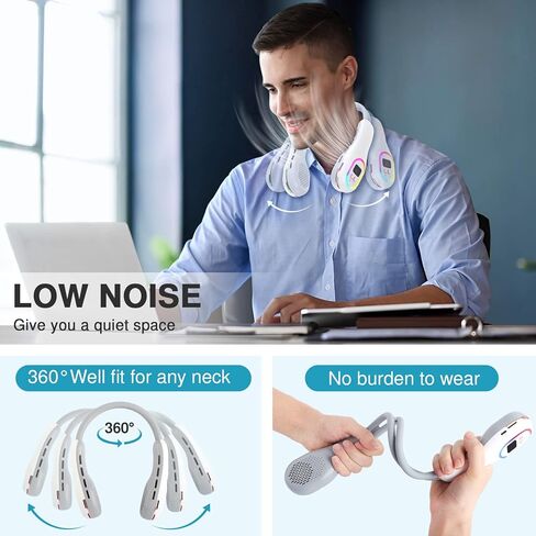 مروحة الرقبة، مروحة خالية من الشفرة بدون استخدام اليدين، مروحة تبريد شخصية بزاوية 360 درجة، مروحة هادئة صغيرة يمكن ارتداؤها للأماكن الخارجية في الأماكن المغلقة، وظيفة إضاءة LED7 ألوان، بطارية 3600 مللي أمبير قابلة لإعادة الشحن عبر USB، 3 سرعات للنساء والر in Kuwait