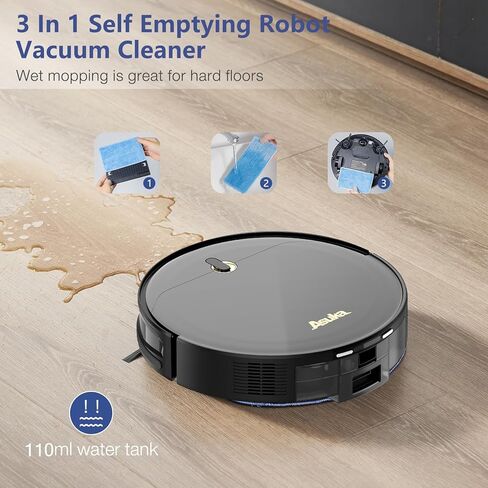 اسوكا مكنسة كهربائية روبوتية ذاتية التفريغ 3 في 1، مكنسة وممسحة روبوتية بقاعدة فارغة ذاتية بدون كيس، شفط قوي، ملاحة جيروسكوبية، تعمل مع تطبيق اليكسا وواي فاي للسجاد وشعر الحيوانات الاليفة والارضيات in Kuwait