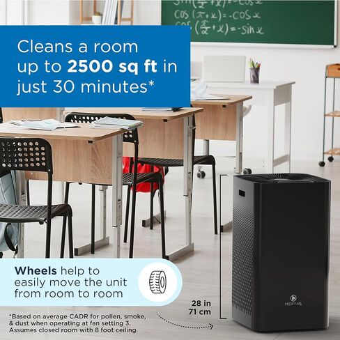 جهاز تنقية الهواء Medify Air MA-112 مع فلتر H13 True HEPA | تغطية 2500 قدم مربع | للمواد المسببة للحساسية، ودخان حرائق الغابات، والغبار، والروائح، وحبوب اللقاح، ووبر الحيوانات الأليفة | إزالة هادئة بنسبة 99.7% إلى 0.1 ميكرون | أبيض، عبوة واحدة in Kuwait