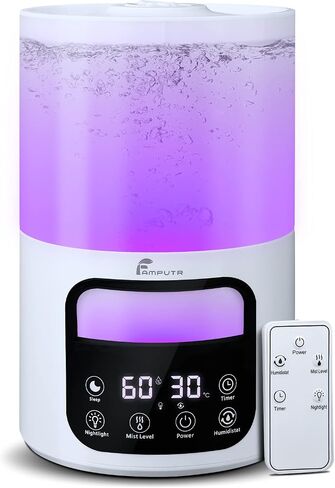Cool Mist Humidifier for Bedroom, FAMPUTR 3.5L Ultrasonic Humidifiers for Baby, Desk, Plants, Large Room, Top Fill Humidifier with Remote Control, 7 Color Night Light, Sleep Mode, Quiet, 8H Timer in Saudi Arabia