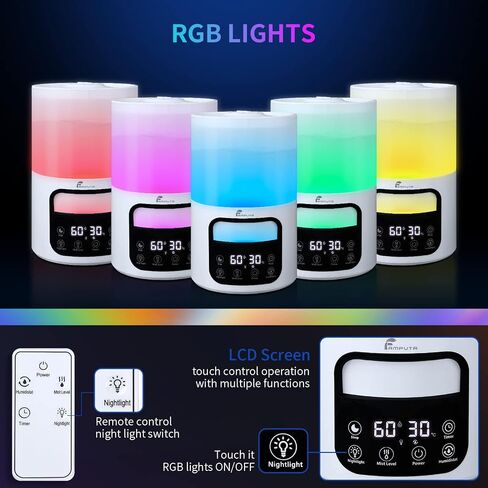 Cool Mist Humidifier for Bedroom, FAMPUTR 3.5L Ultrasonic Humidifiers for Baby, Desk, Plants, Large Room, Top Fill Humidifier with Remote Control, 7 Color Night Light, Sleep Mode, Quiet, 8H Timer in Saudi Arabia