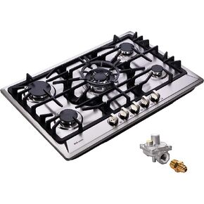 30 Inch Gas Cooktop, Built-in Tempered Glass 5 Burners Gas Stovetop LPG/NG Convertible Gas Stove Top Dual Fuel Gas Hob DM517-01