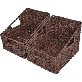 GRANNY SAYS Wicker Basket with Handles, Odorless Woven Trapezoid Basket Waterproof for Organizing, Decorative Storage Wicker Baskets for Storage Photo Books, Ash Gray, 2-Pack in Saudi Arabia