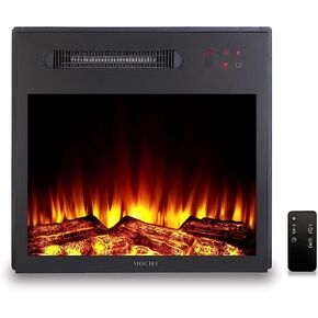 18 inch Built-in Electric Fireplace Insert Heater, Recessed Freestanding Fireplace, Remote Control, Touch Screen, Adjustable Flame Brightness Speed, Low Noise, 1000W, Black