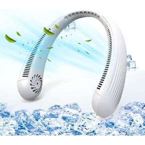 MQUPIN Portable Neck Fan, Bladeless Neck Fan 3 Speeds Adjustable, 360° Cooling 62 Air Outlet Personal Fan, 16H Working Time Cooling Fan for Outdoor Traveling Work Kitchen (White) in Kuwait