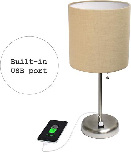 Limelights LT2044-POW منفذ شحن USB ومصباح طاولة من القماش، أبيض/وردي فاتح، 8.5 × 8.5 × 19.5 in Kuwait
