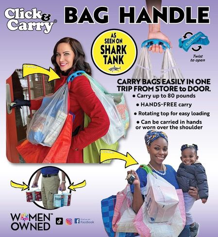 حاملة حقائب البقالة Click & Carry كما هو موضح في Shark Tank مع قبضة وسادة ناعمة (أرجواني، عبوتان) | حامل حقيبة البقالة بدون استخدام اليدين | حامل الأكياس البلاستيكية | حاملة العتاد الرياضي | انقر واحمل بسهولة in Saudi Arabia