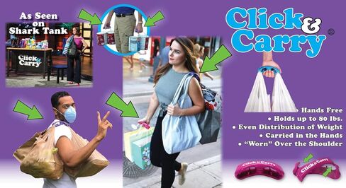 حاملة حقائب البقالة Click & Carry كما هو موضح في Shark Tank مع قبضة وسادة ناعمة (أرجواني، عبوتان) | حامل حقيبة البقالة بدون استخدام اليدين | حامل الأكياس البلاستيكية | حاملة العتاد الرياضي | انقر واحمل بسهولة in Saudi Arabia