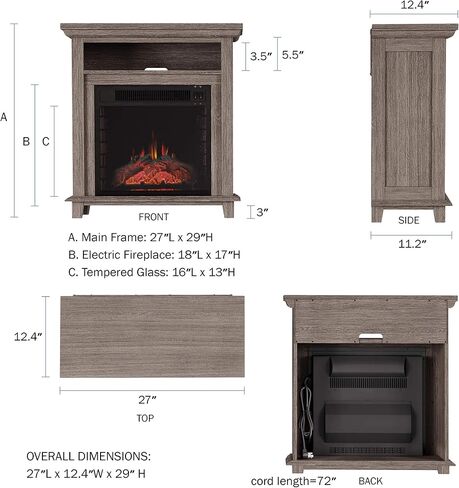 Electric Fireplace TV Stand - 29-Inch Freestanding Console with Shelf, Faux Log and LED Flame - Space Heater Entertainment Center by Northwest (Black) in Saudi Arabia