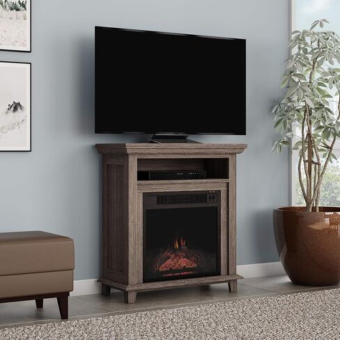 Electric Fireplace TV Stand - 29-Inch Freestanding Console with Shelf, Faux Log and LED Flame - Space Heater Entertainment Center by Northwest (Black) in Saudi Arabia