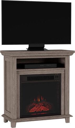 Electric Fireplace TV Stand - 29-Inch Freestanding Console with Shelf, Faux Log and LED Flame - Space Heater Entertainment Center by Northwest (Black) in Saudi Arabia