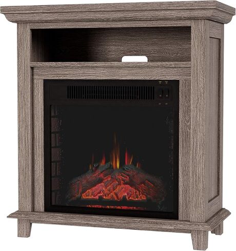 Electric Fireplace TV Stand - 29-Inch Freestanding Console with Shelf, Faux Log and LED Flame - Space Heater Entertainment Center by Northwest (Black) in Saudi Arabia