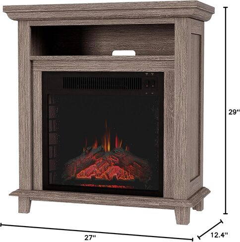Electric Fireplace TV Stand - 29-Inch Freestanding Console with Shelf, Faux Log and LED Flame - Space Heater Entertainment Center by Northwest (Black) in Saudi Arabia