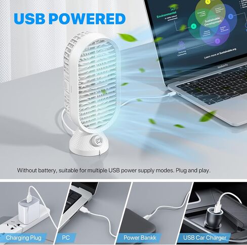 SV3CHome Desk Fan, Oscillating Fan, Small Table Fan with Strong Wind, 120° Rotation, USB Ultra Quiet Operation Cooling Fan with 60° Tilt for Office, Home, Desktop, Bedroom and Travel, White, 11 inch in Saudi Arabia