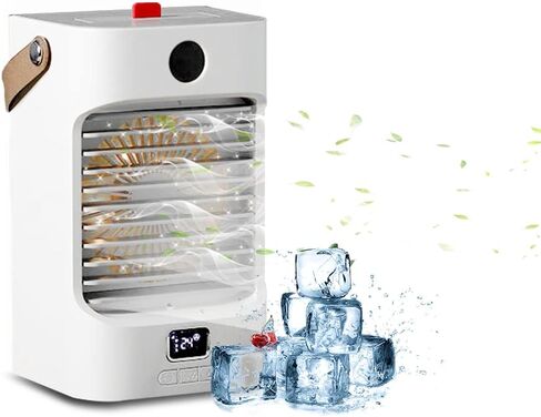 مروحة تبريد الهواء المحمولة FAZHENWJ، مبرد الهواء التبخيري بثلاث سرعات مع 7 ألوان خفيفة، مروحة مكتب تبريد تبخيري صغيرة قابلة لإعادة الشحن مع مقبض، وحدة تيار متردد للتخييم in Kuwait