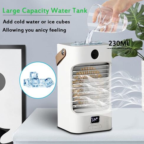 مروحة تبريد الهواء المحمولة FAZHENWJ، مبرد الهواء التبخيري بثلاث سرعات مع 7 ألوان خفيفة، مروحة مكتب تبريد تبخيري صغيرة قابلة لإعادة الشحن مع مقبض، وحدة تيار متردد للتخييم in Kuwait