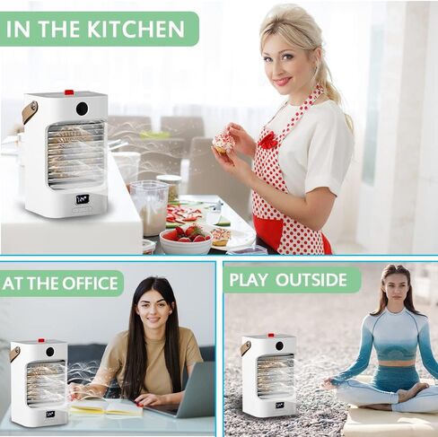 مروحة تبريد الهواء المحمولة FAZHENWJ، مبرد الهواء التبخيري بثلاث سرعات مع 7 ألوان خفيفة، مروحة مكتب تبريد تبخيري صغيرة قابلة لإعادة الشحن مع مقبض، وحدة تيار متردد للتخييم in Kuwait