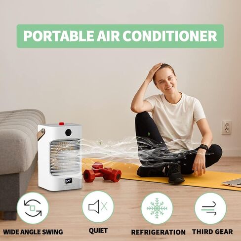 مروحة تبريد الهواء المحمولة FAZHENWJ، مبرد الهواء التبخيري بثلاث سرعات مع 7 ألوان خفيفة، مروحة مكتب تبريد تبخيري صغيرة قابلة لإعادة الشحن مع مقبض، وحدة تيار متردد للتخييم in Kuwait