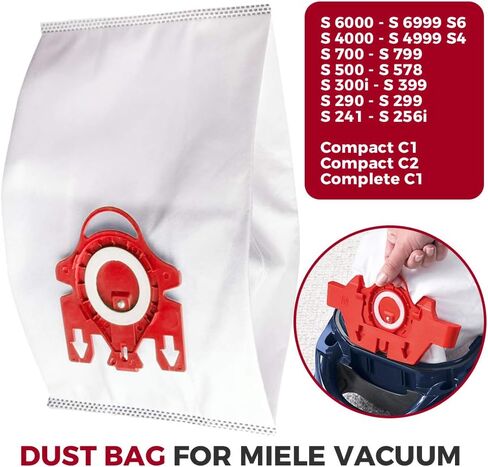 10 قطع من أكياس الغبار البديلة المتوافقة مع AirClean ثلاثية الأبعاد لـ Miele FJM، CompactC2، S241-256i، S290، S300i، S578، S700، S4، S6، سلسلة مكنسة كهربائية بعلبة تحل محل الجزء # 10123220 (10 أكياس و2 مرشحات) in Saudi Arabia