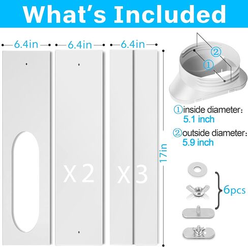 TigeJoy Sliding Door Air Conditioner Kit for 5.1 & 5.9 Inch Exhaust Hose of Portable AC, Max Adjustable Length 95 Inch Air Conditioner Window Vent Kit, Reinforced PVC Plates, Seal, Universal Coupler in Saudi Arabia