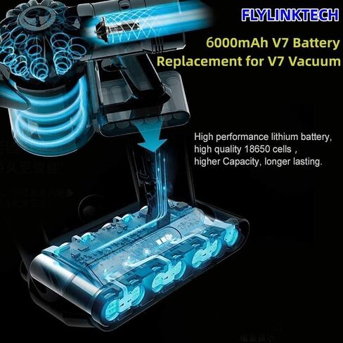 استبدال بطارية FLYLINKTECH 6000 مللي أمبير في الساعة V7 لـ Dyson V7 Animal، V7 Fluffy، V7 Mattress، V7 Motorhead Pro، V7 Trigger SV11 مكنسة كهربائية لاسلكية مع 2 حزمة مرشحات + فرشاة تنظيف + مفك براغي in Saudi Arabia