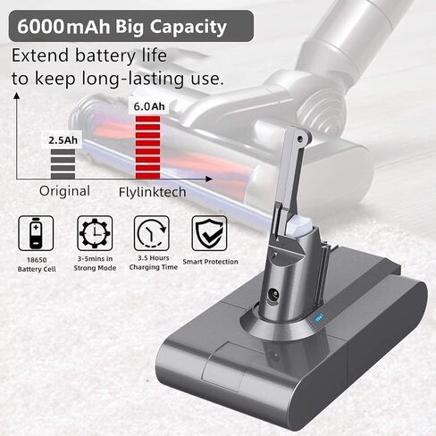 استبدال بطارية FLYLINKTECH 6000 مللي أمبير في الساعة V7 لـ Dyson V7 Animal، V7 Fluffy، V7 Mattress، V7 Motorhead Pro، V7 Trigger SV11 مكنسة كهربائية لاسلكية مع 2 حزمة مرشحات + فرشاة تنظيف + مفك براغي in Saudi Arabia