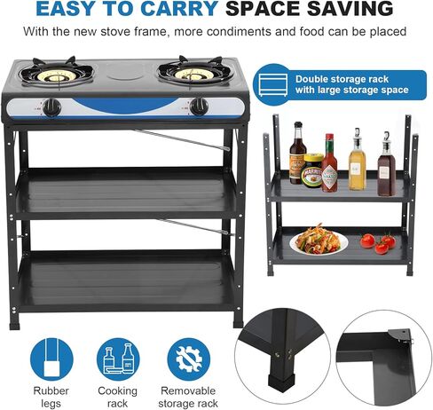 Propane Gas Stove 2 Burner Gas Stove with Removable Leg Stand Portable Gas Stove Black Auto Ignition Camping Dual Burner LPG for RV, Apartment, Outdoor in Kuwait