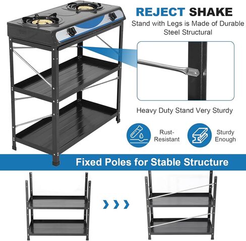 Propane Gas Stove 2 Burner Gas Stove with Removable Leg Stand Portable Gas Stove Black Auto Ignition Camping Dual Burner LPG for RV, Apartment, Outdoor in Kuwait