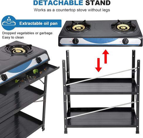 Propane Gas Stove 2 Burner Gas Stove with Removable Leg Stand Portable Gas Stove Black Auto Ignition Camping Dual Burner LPG for RV, Apartment, Outdoor in Kuwait