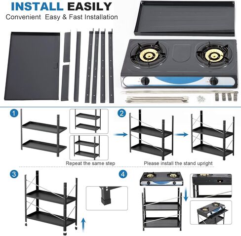 Propane Gas Stove 2 Burner Gas Stove with Removable Leg Stand Portable Gas Stove Black Auto Ignition Camping Dual Burner LPG for RV, Apartment, Outdoor in Kuwait