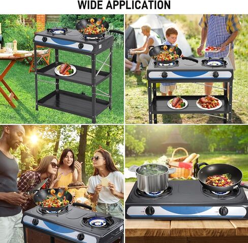 Propane Gas Stove 2 Burner Gas Stove with Removable Leg Stand Portable Gas Stove Black Auto Ignition Camping Dual Burner LPG for RV, Apartment, Outdoor in Kuwait