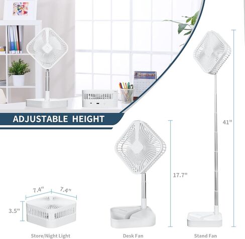 Comix Portable Pedestal Fan, Folding Desk Fan with Adjustable Height, 7200mah Rechargeable Battery Powered Fan for Personal Bedroom Office Outdoor Camping Fishing in Saudi Arabia