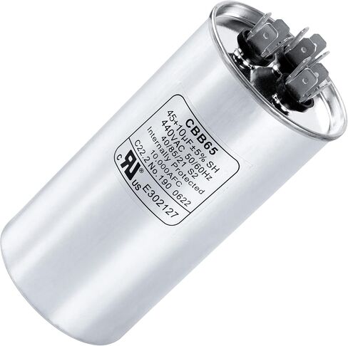 Canamax 45+10 uf ± 5% MFD 370 Or 440V Round Run Capacitor - Replacement for Air Conditioner 50/60Hz for AC Motor Run or Fan Start and Cool or Heat Pump Air Conditioner in Saudi Arabia