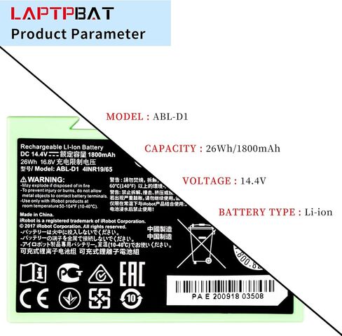 LAPTPBAT ABL-D1 لـ iRobot Roomba e e5 e6 وi i3 i4 i6 I7 i7+ i8 Plus سلسلة استبدال بطارية ليثيوم أيون 4INR19/65 DC 14.4V 1800mAh / 26Wh in Saudi Arabia